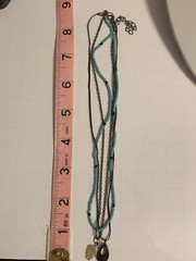 Vintage Mixed Media-Wood-Leather-Beads-Chain-Shell-Carved MOP Leaf-Necklace 15″