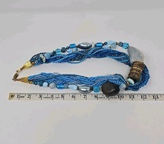 Vintage Lucille Gauthier Chunky Bib Necklace Multi Strand Blue Boho 1970s 1980s