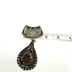 Vintage Textured Pendant Convex Shaped Fillegree Scarf Ring Rustic Boho