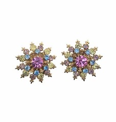 Vintage Austrian Crystal Atomic CIRCA 1950s Clip On EARRINGS Gold Tone