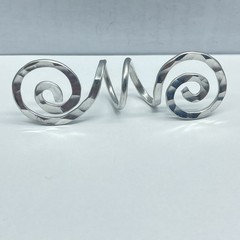 Scarf Slide Silver Tone Hammered Aluminum Double Open Spirals with Center Coil