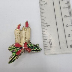 Vintage Gold Tone ENAMEL Fashion Brooch Pin Jewelry CHRISTMAS CANDLES