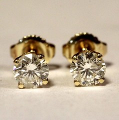 14k yellow gold 1.00ct I2 I round diamond stud earrings 1.5g screw backs estate