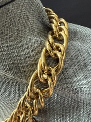Vtg Goldtone Choker Necklace Cuban Link Chain Faux Pearls Classic Maximalist