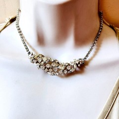 Necklace VTG Jeweled Austrian Crystal Rhinestone floral Bridal 60s Sparkly 16″