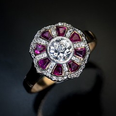 2Ct Art Deco Style Ruby Lab Created Diamond Engagement 14K Yellow Gold FN Ring
