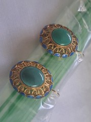 Vintage Gold Gilt Sterling Silver Turquoise Blue Enamel Dangle Earrings Jewelry