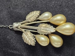 Vintage Faux Pearl Teardrop Double Strand Negligee Necklace Silver Tone
