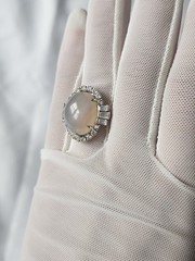 VINTAGE Sterling Silver 935 RING Cocktail- Oval Cabochon (Chacedony?) SZ 6.5