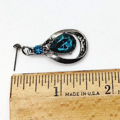 Blue Glass Water Droplet Drop Dangle Silver Tone Sparkly Fancy Pierced Earrings