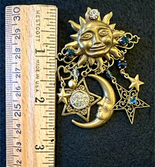 Celestial Sun Moon & Stars Brooch With Crystals – Antique Brass-tone