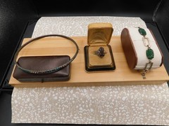 ART Deco jewelry lot Rare Sterling channel Dog Collar necklace carved jade -ring