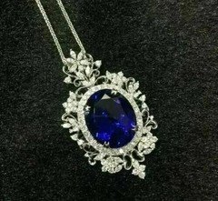 Art Deco Style Lab Created Sapphire & Diamond Wedding 14K White Gold FN Pendant