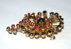 1960’s Flower Brooch Sunburst Pin Sparkly Rhinestone Costume Jewelry Pink Gray