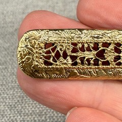 Vintage Brooch Gold Tone Filigree Bar Hearts 2.5 Inches