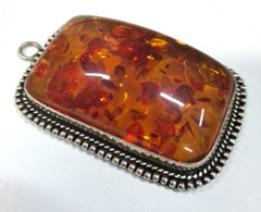 Baltic Amber Resin Pendant Gemstone Silver Plated Metal 2″ Handcrafted Large