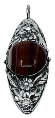 Antique Victorian Sterling Silver 925/1000 Banded Agate Flower Pendant 3” Long