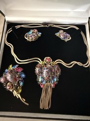 Alice Caviness “Easter egg” cabochon & multi-colored faceted rhinestone Parure