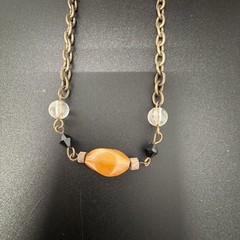 Vintage Estate 26-28″ Bronze Toned Orange & Clear Beaded Chain Station Necklace