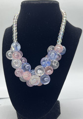 Cute Vintage Lucite Bubble Necklace Iridescent Pastel Pink & Blue