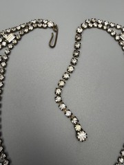 Hobe Signed Clear & Green Glass Rhinestone Necklace 16.5” With 3.75” Fringe VTG