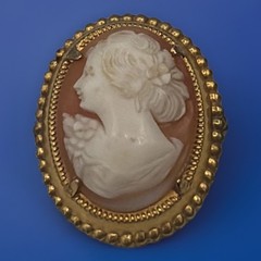 Vintage Gold Filled Shell Cameo Brooch – Carved Lady Portrait Pin