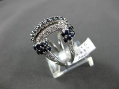 ESTATE LARGE 2.30CT DIAMOND & AAA SAPPHIRE 14KT WHITE GOLD 3D PAVE FUN RING