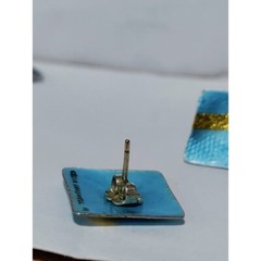 Vintage Cellia Braswell 99′ Square Shape Posh Pierced Earrings Blue Gold Women’s