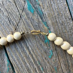Vintage Artisan Pendant Necklace 24 Inch Carved MOP Shell Beaded Beachy Chunky
