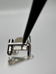 Vintage Speidel Mod Atomic Red Black Dot Silver Tone Cufflink Tie Clip Set
