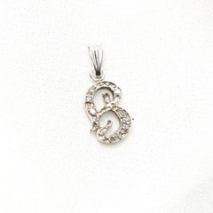 14K Solid White Gold Letter B Initial Diamond Pendant Necklace, Seven Diamonds