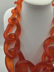 Iris Apfel Inspired Neon Orange Resin/Acrylic Chain Choker Necklace 20″L