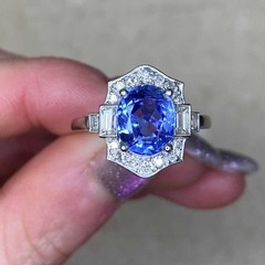 Oval Cut Sapphire Ring Lab Created Diamond & Sapphire West View 925 Silver Ring