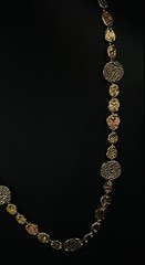 VINTAGE 24” ANNE DICK NECKLACE ~ BRUTALIST MODERN TRICOLOR DISC ~ STUNNING
