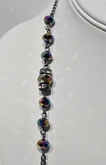 Aurora Borealis/Gun Metal Chain 32″ Necklace Accented W/Jeweled Rondelles