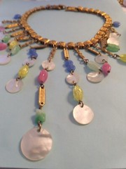 VTG 16″ fringe gold link bib necklace-19 graduated length bead drops (no brand)