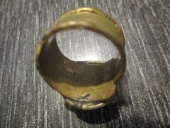 Vintage Artisan Modernist Brutalist Abstract Stone Bronze Brass Ring Size 7!