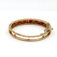 VTG Sydney Berman 13k Yellow Gold Ornate Almandine Garnet 6.5″ Bangle Bracelet