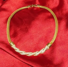 Swarovski Gold Mesh Choker Necklace Twisted Pave Crystal Signed Mint Condition