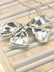 Vintage Italy 925 Sterling Silver Bow Ribbon Necklace Brooch Convertible 17″