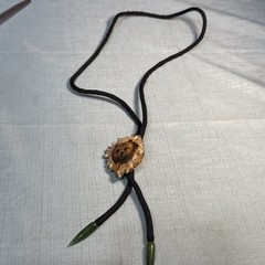 Vintage Western Cowboy Antler Panted Bear Bolo Tie Necktie Bow tie Jade Signed
