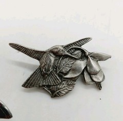 Birds and Blooms Floral Pewter Brooch Pins Limited Edition Vintage Lot of 2