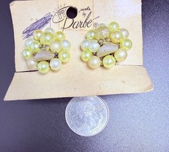 Vintage Faux Pearl Beaded Cluster Clip Earrings Clip-on Japan Vintage Jewelry