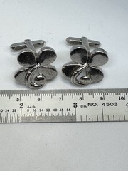 Vintage Four Leaf Clover Silver Tone Metal Cufflinks 25mm Lucky Charm