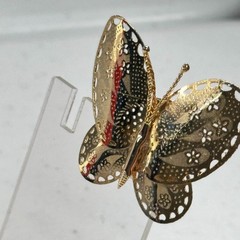 Vintage Brooch Butterfly Gold Tone Openwork Filigree Floral Lacy Cutout Pin