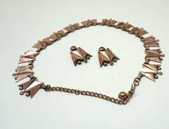 Vintage Copper Necklace RENOIR Signed Jewelry Choker Clip on Earrings Set