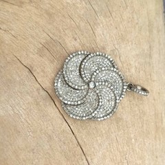 40ct 1Pc Pave Diamond Flower Pendant- 925 Sterling Silver -27mmx24mm d7