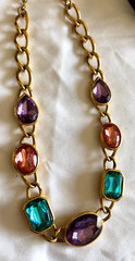 VTG 1990s Trifari TM Runway Statement Necklace Huge Faceted Multicolor Glass