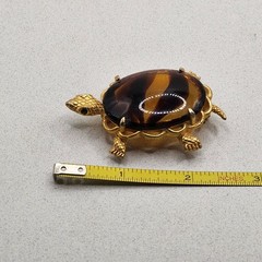 Vintage DeNicola Green Eyed Turtle Brooch Glass Shell