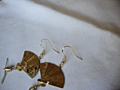 Vtg Chinese Phoenix & Crane Etched Folding Fan Sterling Silver 925 Hook Earrings